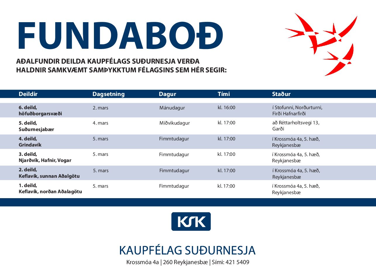 Aðalfundir deilda 2026 – Fundaboð